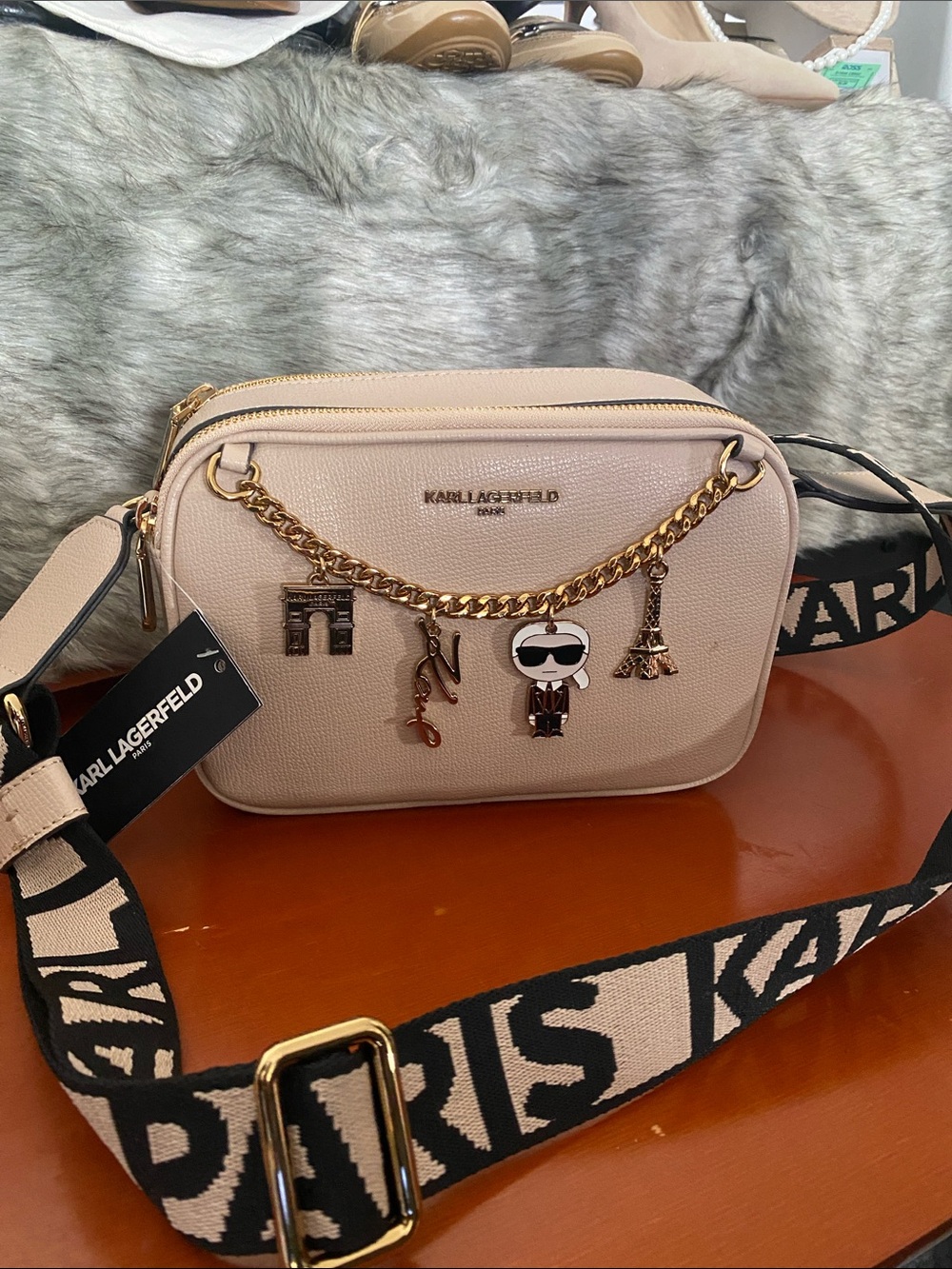 Karl Lagerfeld Blush Pink Crossbody Bag with Charm Chain
